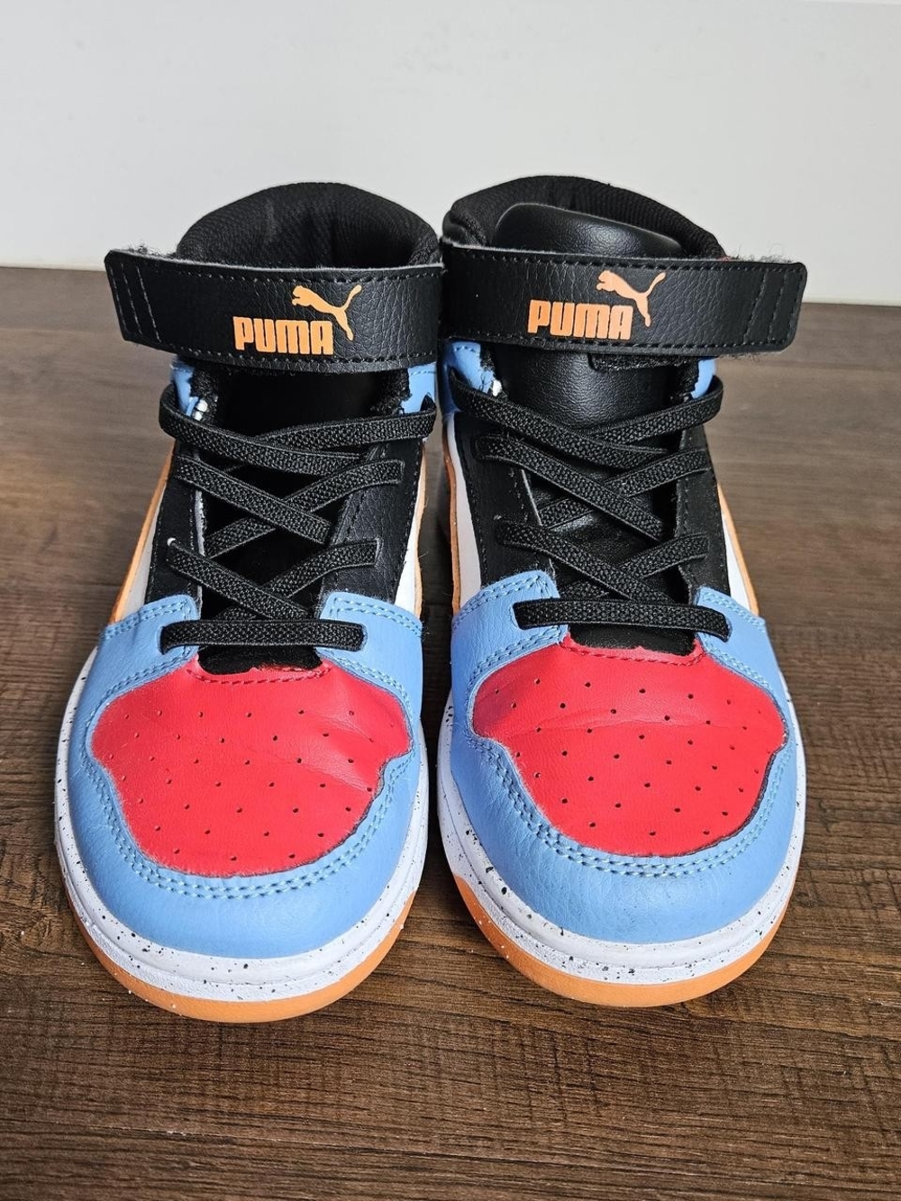 Puma Kids High-Top Sneakers in Red, Light Blue & Black